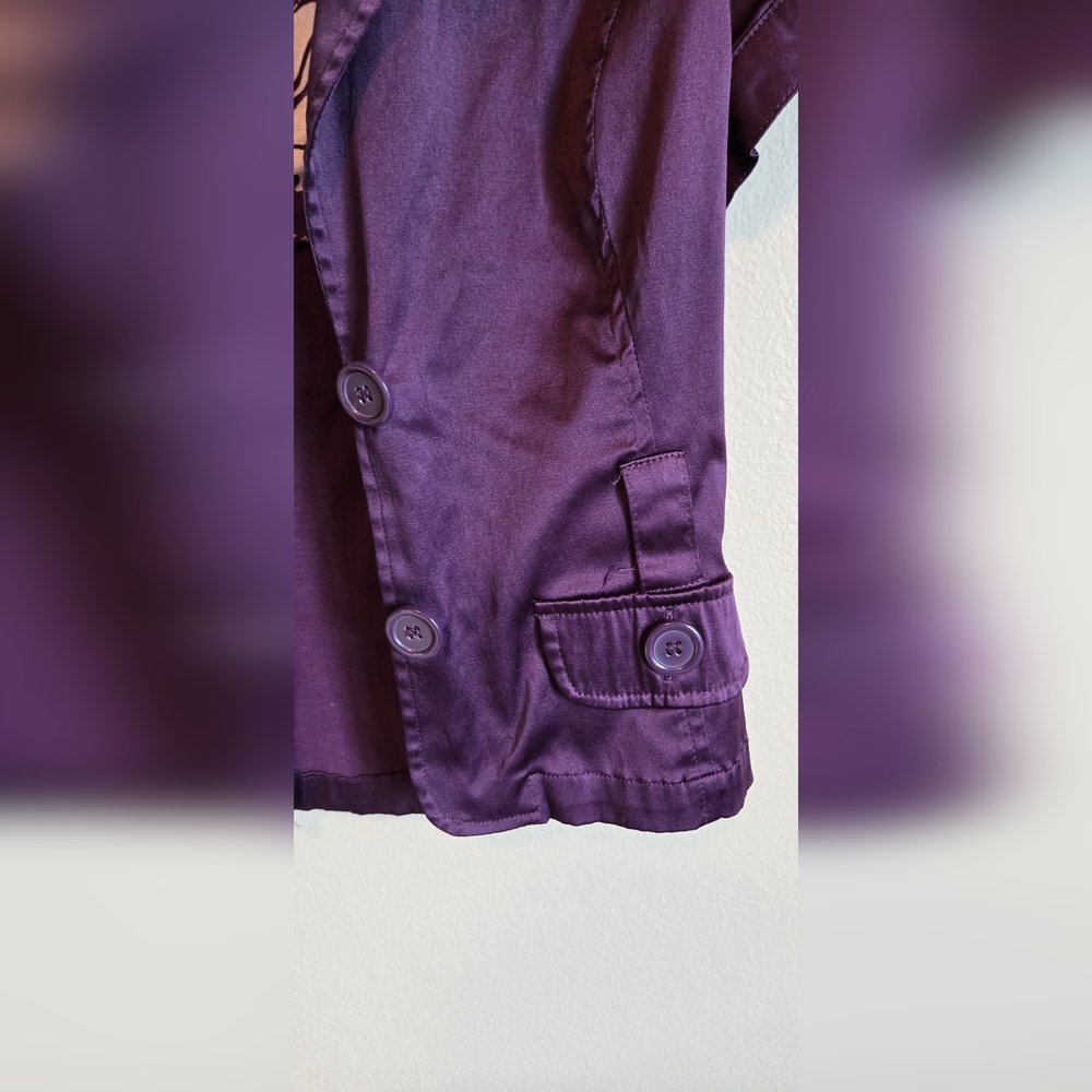 Paris Blues Blazer Jacket Women’s Small Purple Satin Short Sleeve Fitted Button - Picture 9 of 11